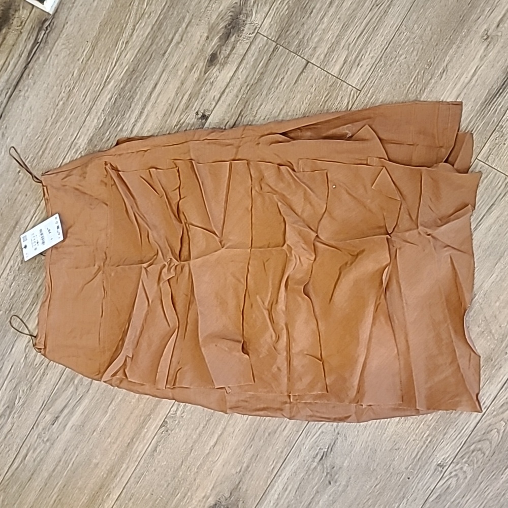 NWT ZARA Rust Brown Layered, Lined Side Slit  Midi Skirt, Sz Small